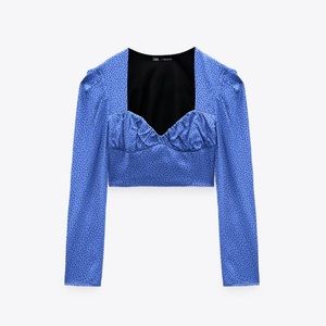 Zara Blue Polka Dot Long Sleeve Crop Top and matching maxi skirt